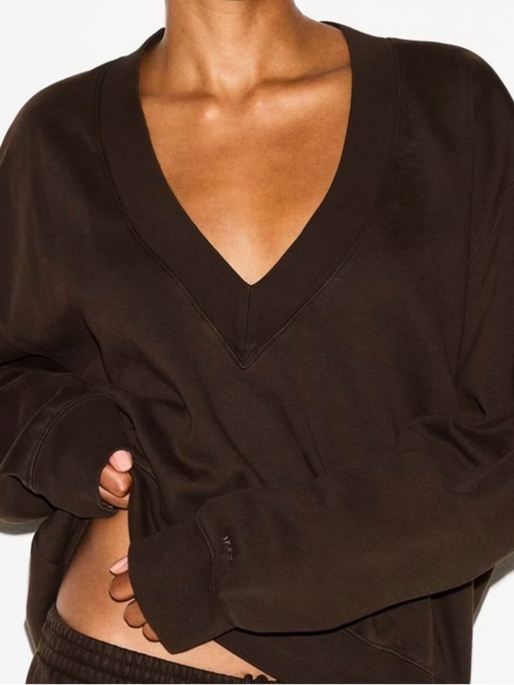 SKIMS V-Neck Oversized Sweatshirt — Brown